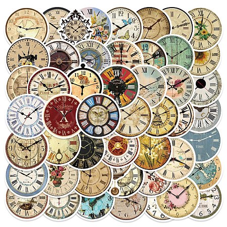 50Pcs Retro Clock PVC Waterproof Cartoon Stickers Set STIC-C003-07-1