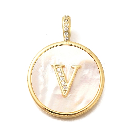 Rack Plating Brass Micro Pave Clear Cubic Zirconia Pendants with Shell KK-M309-42G-V-1