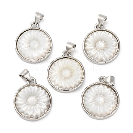 Natural White Shell Carved Sunflower Pendants KK-D537-03P-02-1