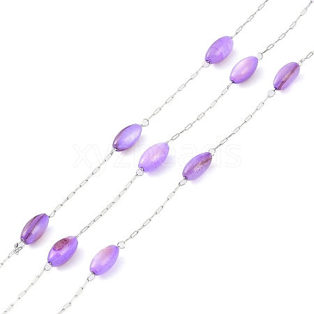 304 Stainless Steel & Dyed Shell Handmade Oval Beads Chain CHS-H028-05P-02-1