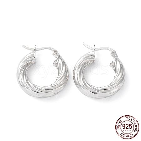 Rhodium Plated 925 Sterling Silver Hoop Earrings EJEW-K258-12P-1