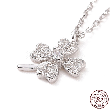 Anti-Tarnish Rhodium Plated Sterling Silver Clover Pendant Necklace with Clear Cubic Zirconia for Women NJEW-P267-03P-1