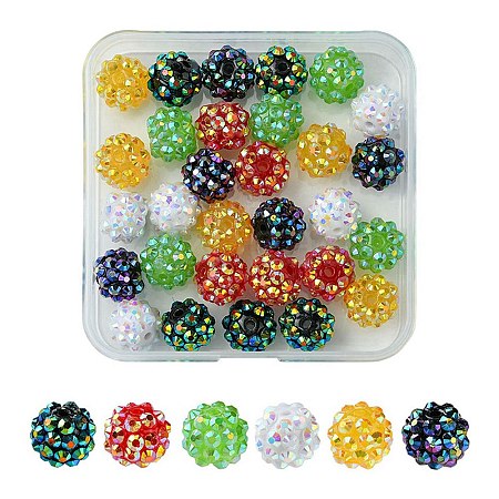 30Pcs 6 Colors Resin Rhinestone Beads RESI-FS0001-64-1