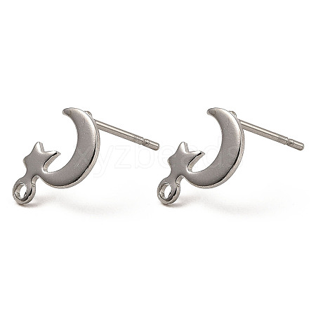 Non-Tarnish Moon & Star Shape 201 Stainless Steel Stud Earrings Findings STAS-Q251-04P-1