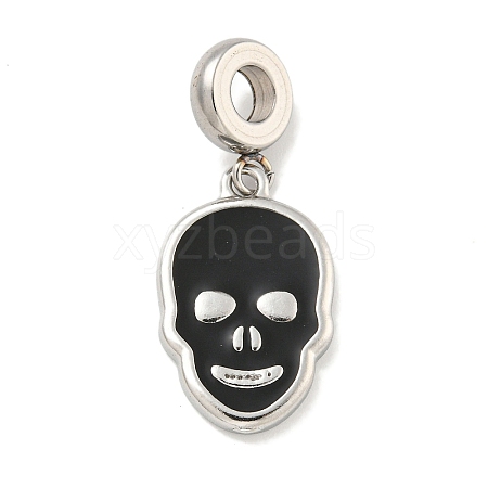 304 Stainless Steel Black Enamel European Dangle Charms STAS-U005-43P-1