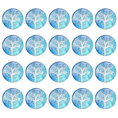 Half Round/Dome Tree Pattern Glass Flatback Cabochons for DIY Projects GGLA-YW0001-14I-1