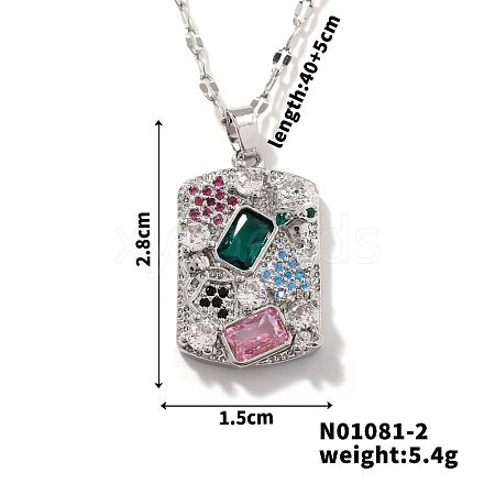 Brass Geometric Colorful Cubic Zirconia Rectangle Pendant Necklaces ZC3047-2-1