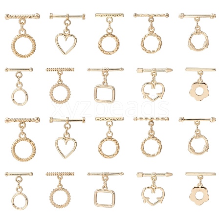 10Pcs 10 Styles Rack Plating Brass Toggle Clasps KK-CJ0002-04-1