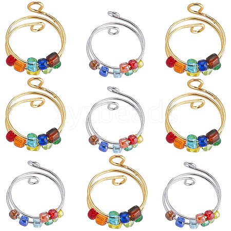 SUNNYCLUE 10Pcs 2 Colors Colorful Resin Rotating Beaded Cuff Ring RJEW-SC0001-11-1