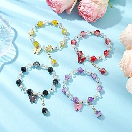 4Pcs Crakle Glass Beaded Charm Bracelets BJEW-JB11274-1