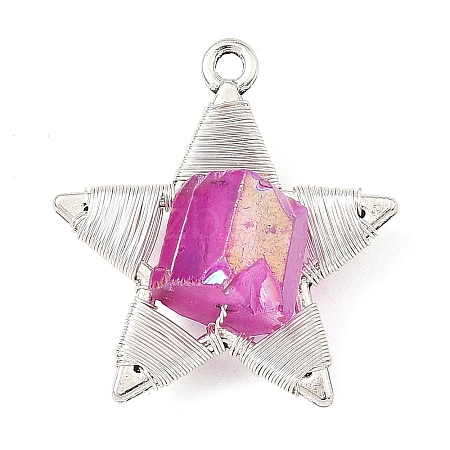 Electroplated Natural Quartz Faceted Copper Wire Wrapped Pendants PALLOY-TA00443-03-1