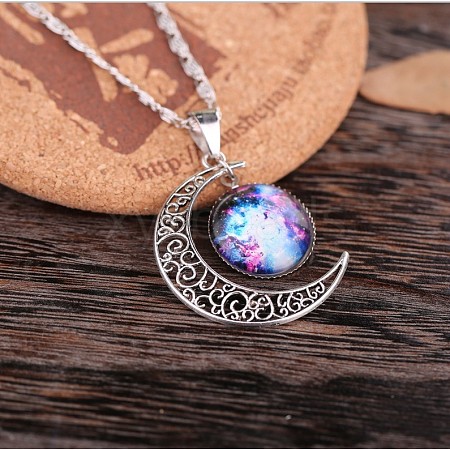 Alloy Glass Moon Syb Pendant Lumachina Chain Necklaces for Women WGDF061-10-1