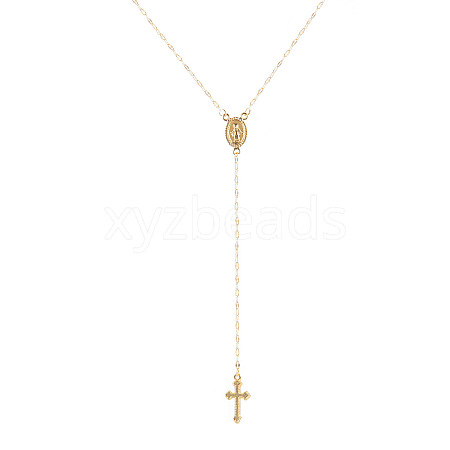 Alloy Cross & Oval Virgin Mary Rosary Bead Necklaces for Women WGC59F8-01-1