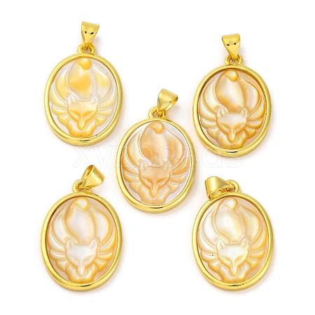 Natural Yellow Shell Carved Nine Tailed Fox Pendants KK-D537-08G-01-1