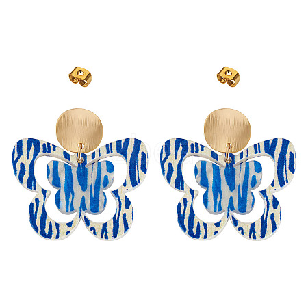 Brass Printing Acrylic Butterfly Dangle Stud Earrings EJEW-TA00673-1