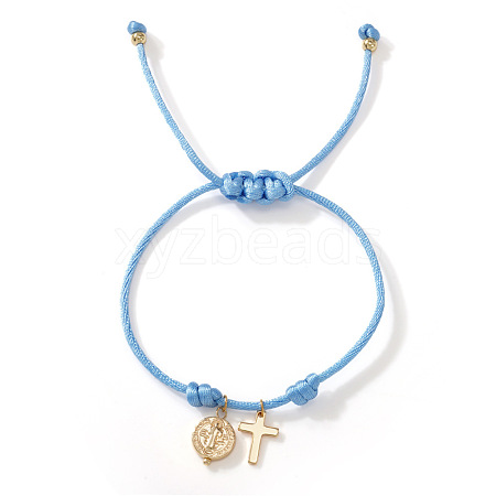 Adjustable Brass Religion Cross Virgin Charm Nylon Cord Braided Bracelets GY3057-5-1