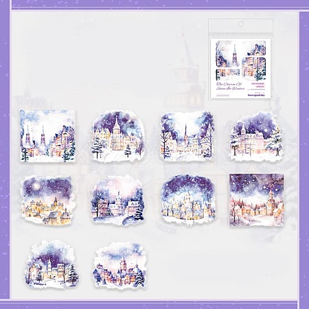 10PCS Winter Scenery PVC Self-Adhesive Stickers PW-WG524AB-04-1