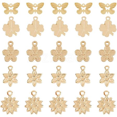 SUPERFINDINGS 50Pcs 5 Style Rack Plating Brass Charms KK-FH0004-69-1