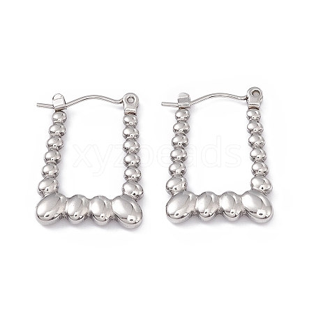 304 Stainless Steel Beaded Trapezoid Hoop Earrings for Women EJEW-B018-04P-1