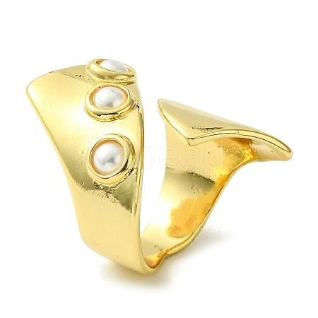 Brass with ABS Imitation Pearl Open Cuff Ring RJEW-K256-27G-1