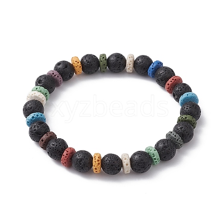 Dyed Natural Lava Rock Round & Disc Beaded Stretch Bracelets for Women BJEW-JB09667-1