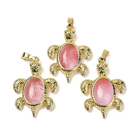 Cherry Quartz Glass & Brass Pendants KK-F887-01G-17-1