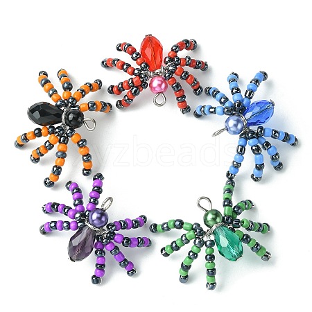 10Pcs 5 Colors Glass Seed Pendants GLAA-CJ0002-30-1