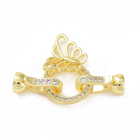 Rack Plating Brass Micro Pave Clear Cubic Zirconia Fold Over Butterfly Extension Clasps KK-B078-11G18-1