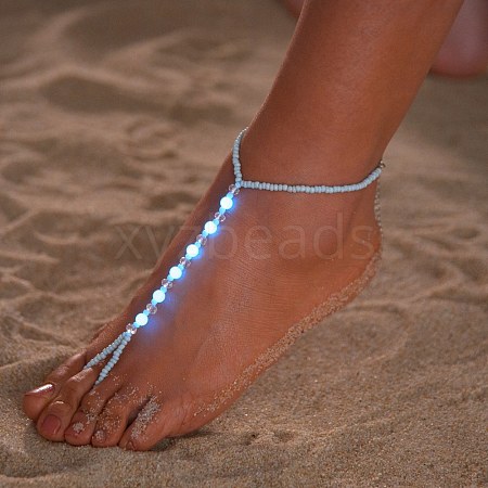 Luminous Resin Round Beaded with Glass Seed Beaded Anklets WG45460-01-1