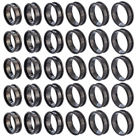 30Pcs 6 Styles 201 Stainless Steel Grooved Finger Ring Settings STAS-ME0003-12EB-1