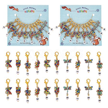 Alloy Enamel Animal with Random Number Pendant Locking Stitch Markers HJEW-PH01868-1