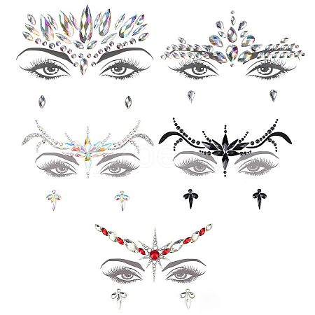 Olycraft 7 Sheets 7 Style Self Adhesive 3D Eyes Body Face Jewelry Acrylic Rhinestone & Imitation Pearl Stickers MRMJ-OC0003-11-1