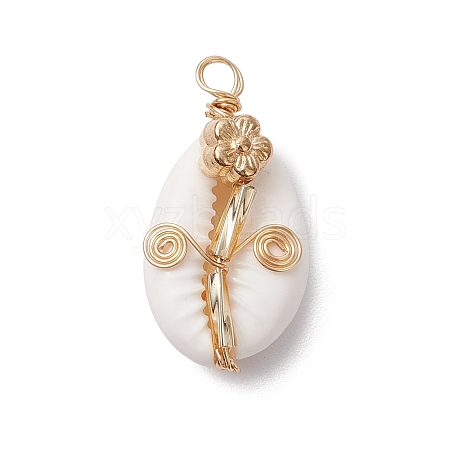 Copper Wired Flower Natural Shell Pendants PALLOY-JF03113-1