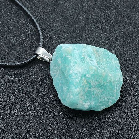 Natural Amazonite Raw Rough Nuggets Pendant Necklace FS-WG50F2C-16-1