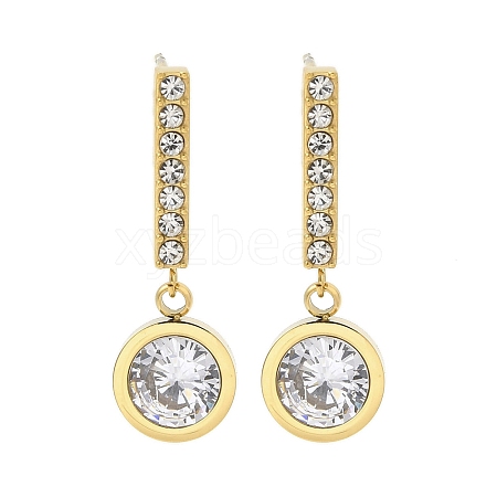 Ion Plating(IP) Stainless Steel Inlay Rhinestone and Clear Cubic Zirconia Stud Earrings for Women EJEW-M024-07B-G-1