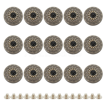 15Pcs 1-Hole Alloy & Plastic Beads Buttons BUTT-HY0001-11B-1