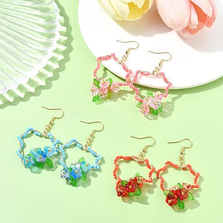 3Pairs 304 Stainless Steel Flower Glass Seed Beaded Dangle Earrings EJEW-MZ00335-1