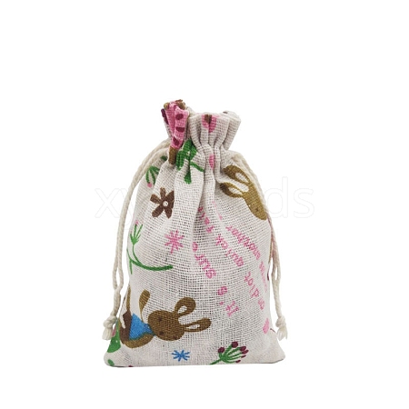 Printed Cotton Imitation Burlap Packing Pouches Drawstring Bags PW-WG7B662-08-1