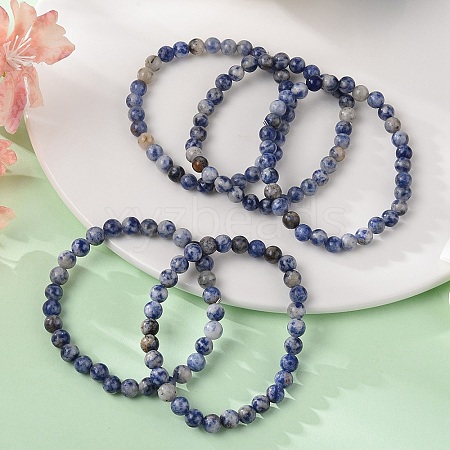 Natural Blue Spot Jasper Bead Stretch Bracelets X-BJEW-K212-A-039-1