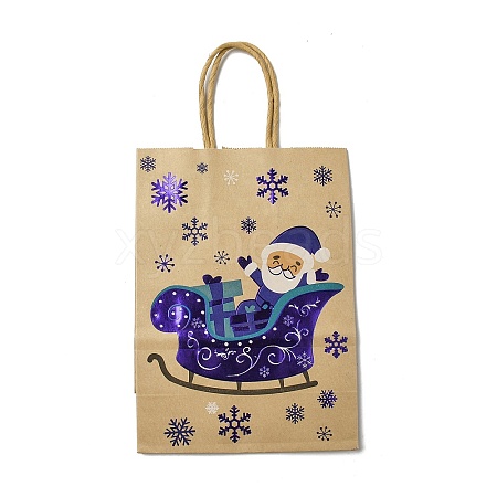 Christmas Theme Blue Printed Kraft Paper Tote Bags with Handles ABAG-B006-04D-1