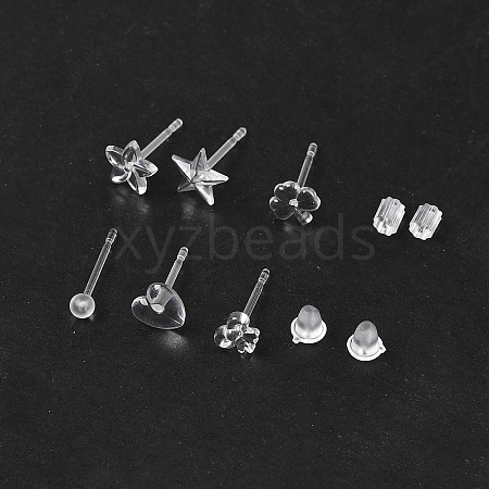 60Pcs 6 Style Star & Shamrock & Bell & Flower & Butterfly & Heart Resin Stud Earring Findings FIND-FS0001-96-1