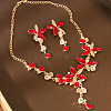 Flower Alloy Glass Rhinestone Bib Necklace & Dangle Stud Earring Jewelry Sets for Women FS-WG6A5BE-01-1