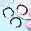 3Pcs Round Natural Lava Rock & Citrine & Lapis Lazuli & Green Aventurine & Amethyst & Madagascar Rose Quartz & Synthetic Turquoise Beads  Stretch Bracelets for Women BJEW-JB12789-1