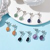 Natural Mixed Gemstone Twist Oval Dangle Stud Earrings EJEW-JE05664-2