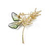 Rhinestone Wheat with Resin Butterfly Brooch Pin PALLOY-K002-03KCG-2