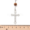 Religious Prayer Pine Wood Beaded Lariat Necklace BJEW-O140-04P-2