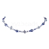 Natural Blue Aventurine(Dyed & Heated) Chip & Resin Evil Eye & Glass Seed Beaded Necklaces NJEW-JN05294-2
