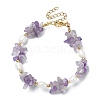 Natural Amethyst Chips & Pearl Beaded Bracelet BJEW-TA00349-02-1