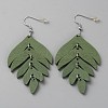 Wood Leaf Dangle Earrings EJEW-WH0010-25P-01-1