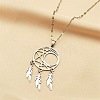 Non-Tarnish Woven Net/Web with Feather 304 Stainless Steel Boho Pendant Necklaces for Women NJEW-G087-09P-1